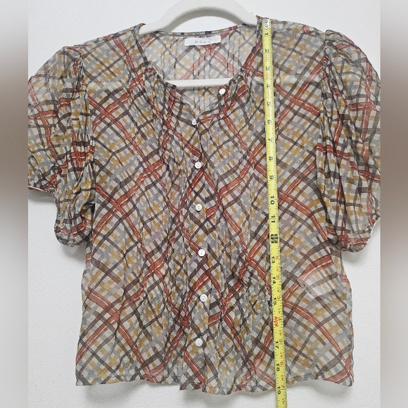 Doen Naret Tomato Emmeline Plaid 100% Silk Top Blouse Sz XS - Picture 14 of 16